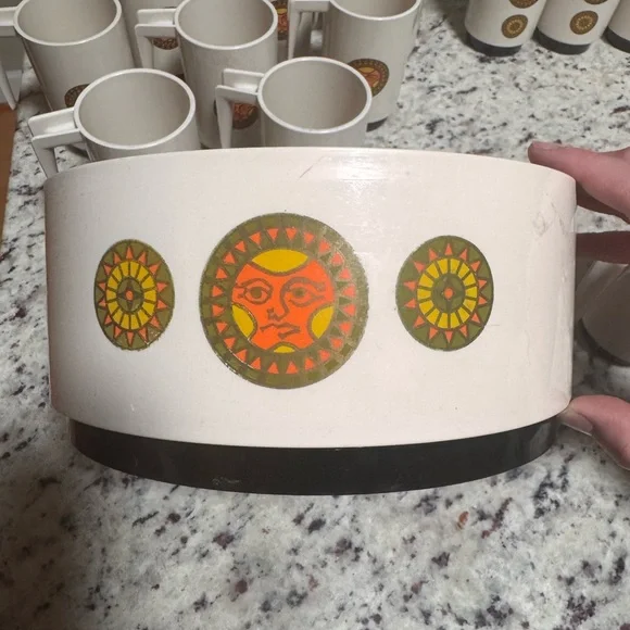 Gorgeous Vintage Loam Brand Full Set Sun Cups, Creamer Cup, Bowl